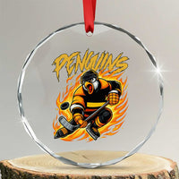 Penguin Playing Ice Hockey Crystal Glass Ornament Funny Sports Fan Gift - Wonder Print Shop