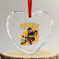 Penguin Playing Ice Hockey Heart Crystal Glass Ornament Funny Sports Fan Gift - Wonder Print Shop