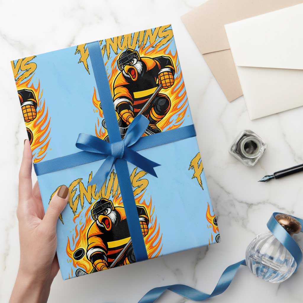 Penguin Playing Ice Hockey Wrapping Paper Roll Funny Sports Fan Gift - Wonder Print Shop