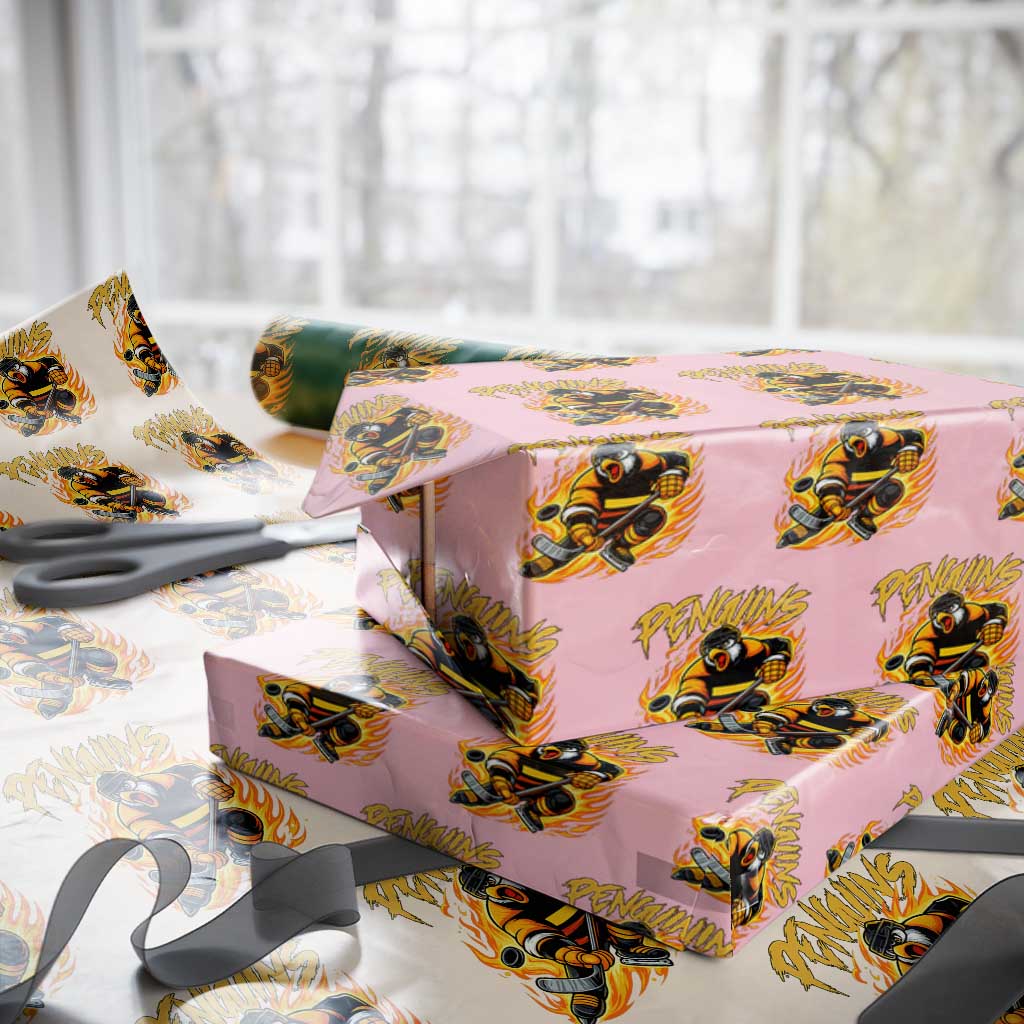 Penguin Playing Ice Hockey Wrapping Paper Roll Funny Sports Fan Gift - Wonder Print Shop