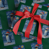 Penguin Xmas Wrapping Paper Roll Starry Night Van Gogh - Wonder Print Shop