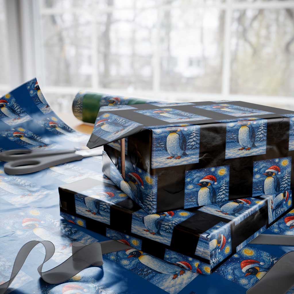 Penguin Xmas Wrapping Paper Roll Starry Night Van Gogh - Wonder Print Shop