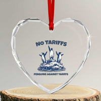 Penguins Against Tariffs Heart Crystal Glass Ornament Resist Protest FDT Political
