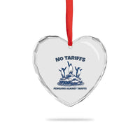 Penguins Against Tariffs Heart Crystal Glass Ornament Resist Protest FDT Political