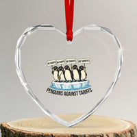 Penguins Against Tariffs Heart Crystal Glass Ornament Resist Tariffs Subtle FDT Political Resistance