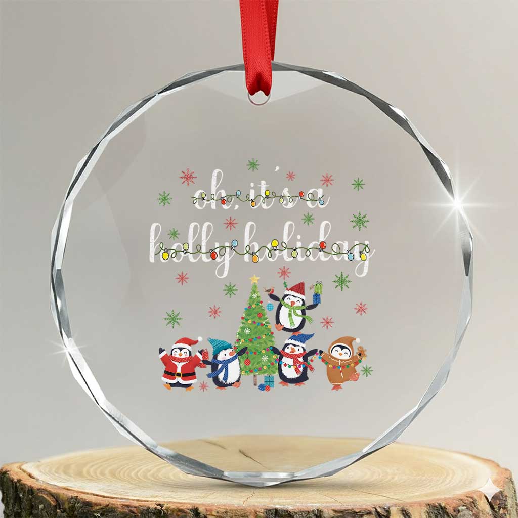 Penguins Christmas Crystal Glass Ornament Oh Its A Jolly Holiday Xmas Light - Wonder Print Shop