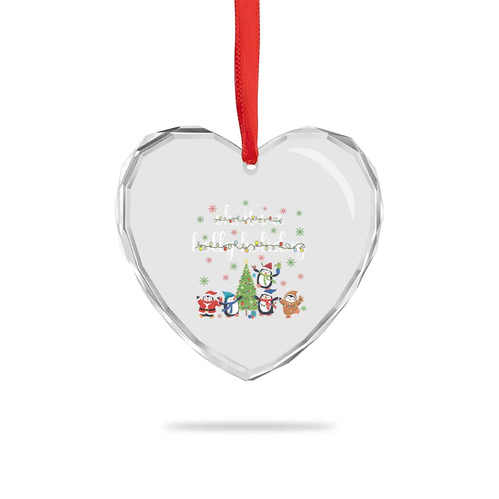 Penguins Christmas Heart Crystal Glass Ornament Oh Its A Jolly Holiday Xmas Light - Wonder Print Shop