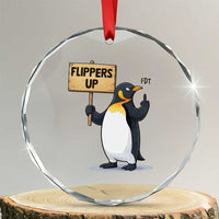 Penguins Resist Crystal Glass Ornament Flippers Up Protest