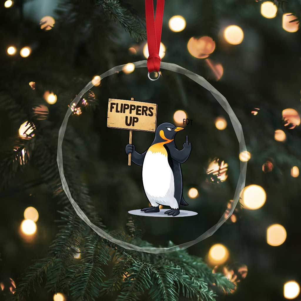 Penguins Resist Crystal Glass Ornament Flippers Up Protest