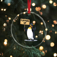 Penguins Resist Crystal Glass Ornament Flippers Up Protest
