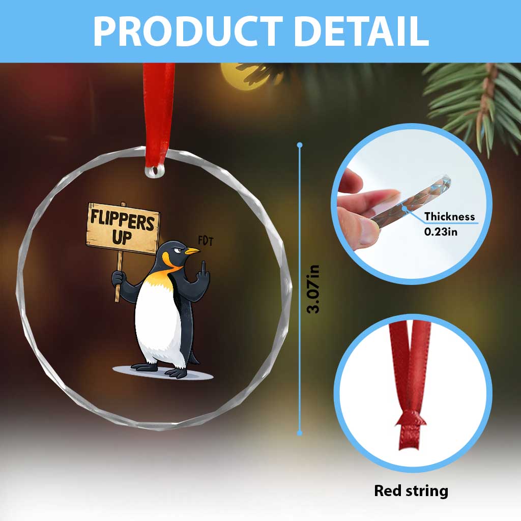 Penguins Resist Crystal Glass Ornament Flippers Up Protest