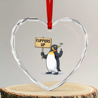 Penguins Resist Heart Crystal Glass Ornament Flippers Up Protest