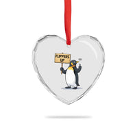 Penguins Resist Heart Crystal Glass Ornament Flippers Up Protest