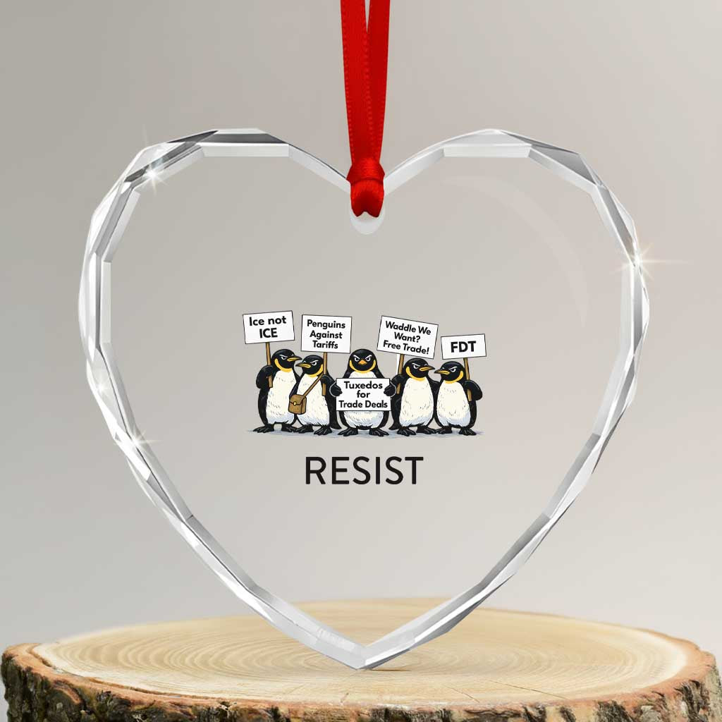 Penguins Resist Heart Crystal Glass Ornament Nihilist Penguin Anti-Government Meme