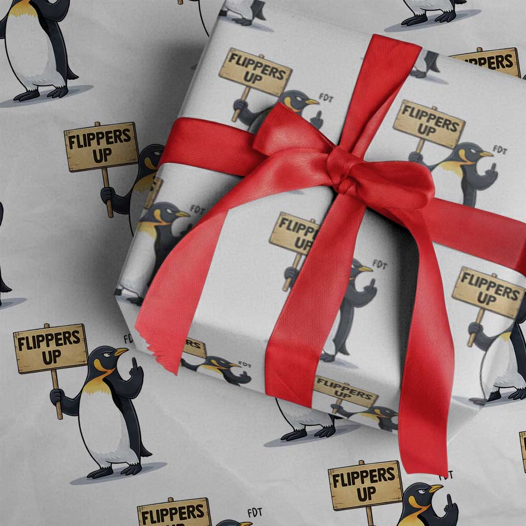 Penguins Resist Wrapping Paper Roll Flippers Up Protest
