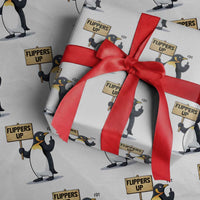 Penguins Resist Wrapping Paper Roll Flippers Up Protest