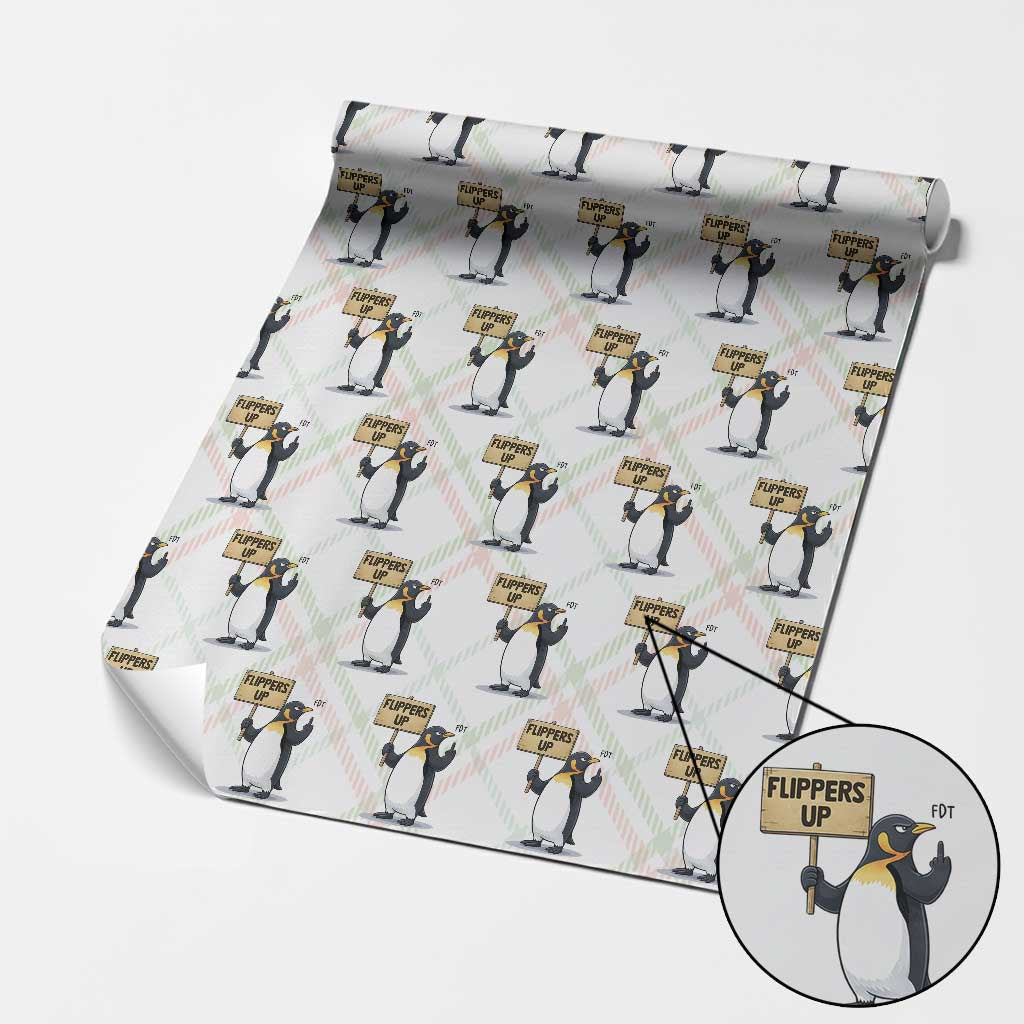 Penguins Resist Wrapping Paper Roll Flippers Up Protest