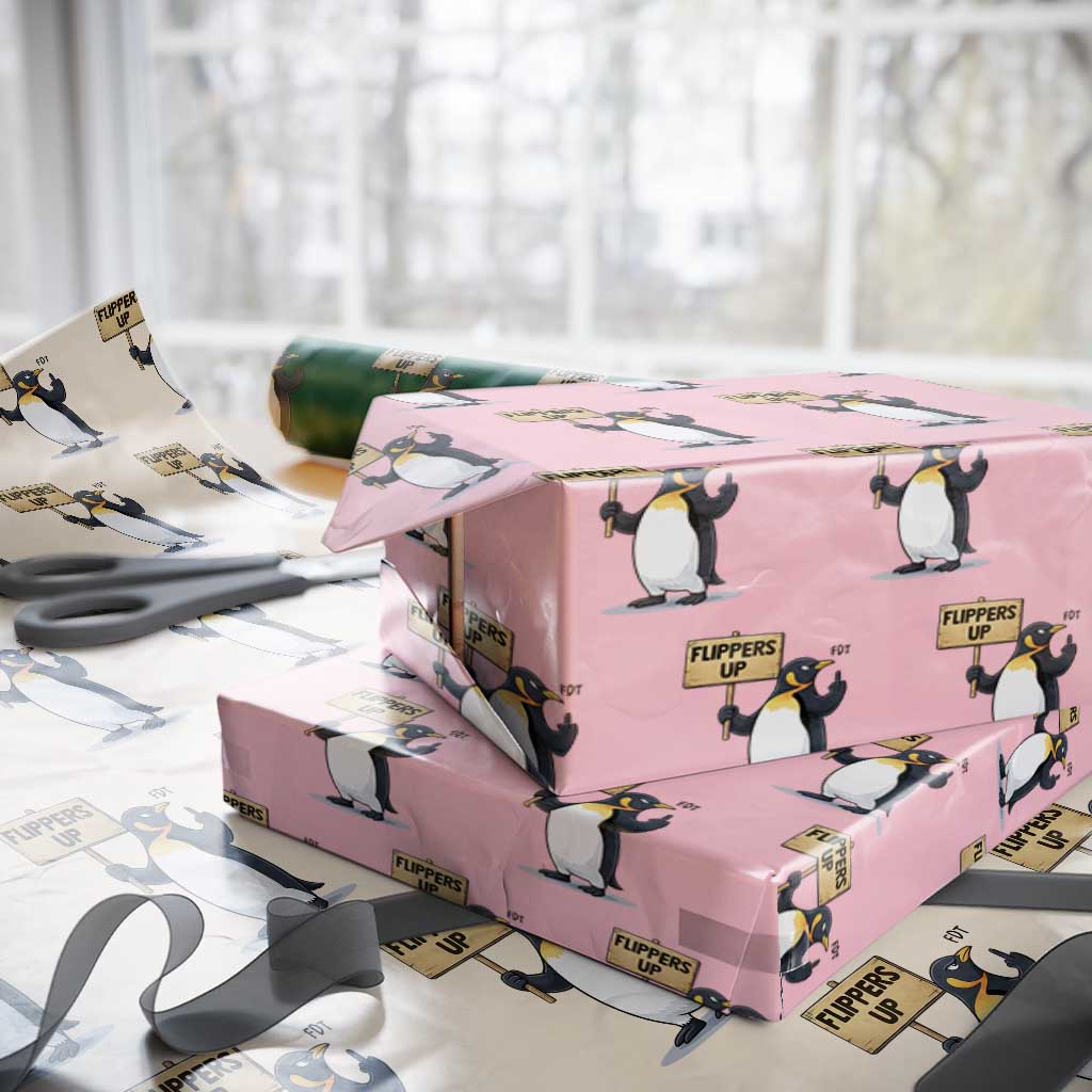 Penguins Resist Wrapping Paper Roll Flippers Up Protest