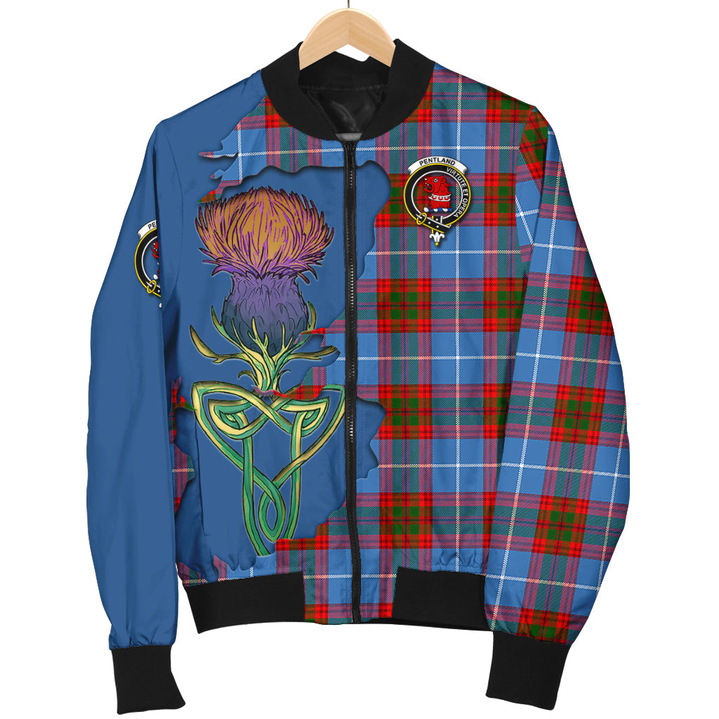 pentland-tartan-family-crest-bomber-jacket-tartan-plaid-with-thistle-and-scotland-map-jacket