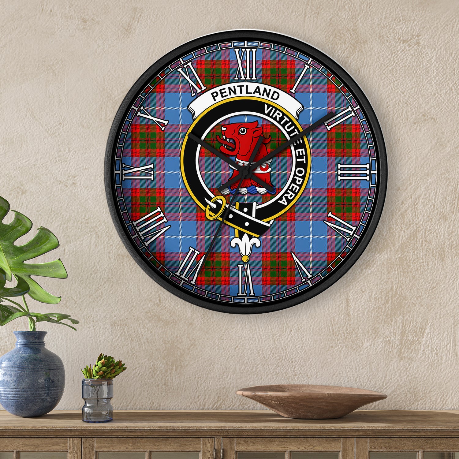 pentland-tartan-wall-clock-family-crest-tartan-wall-clock