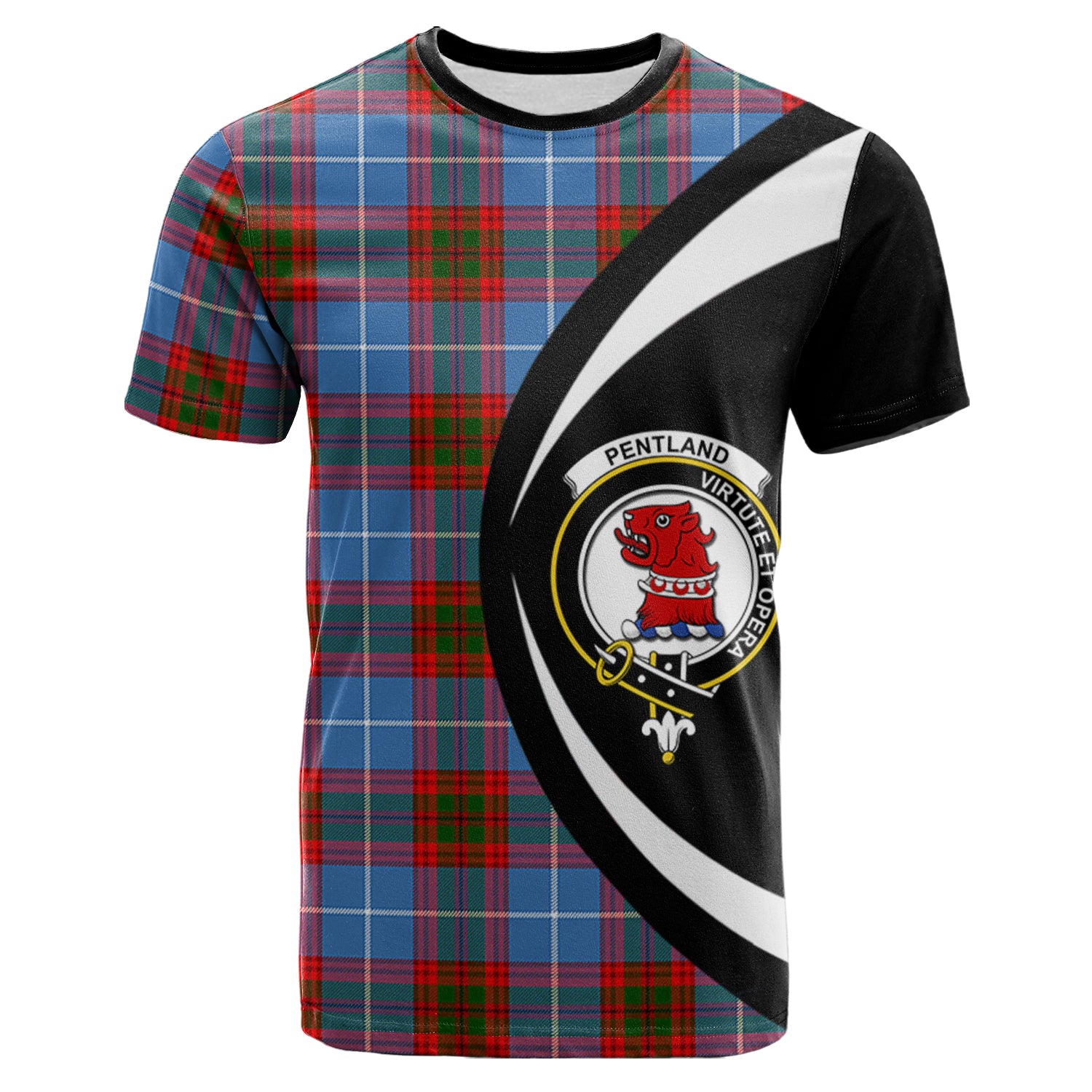 scottish-pentland-clan-crest-circle-style-tartan-t-shirt