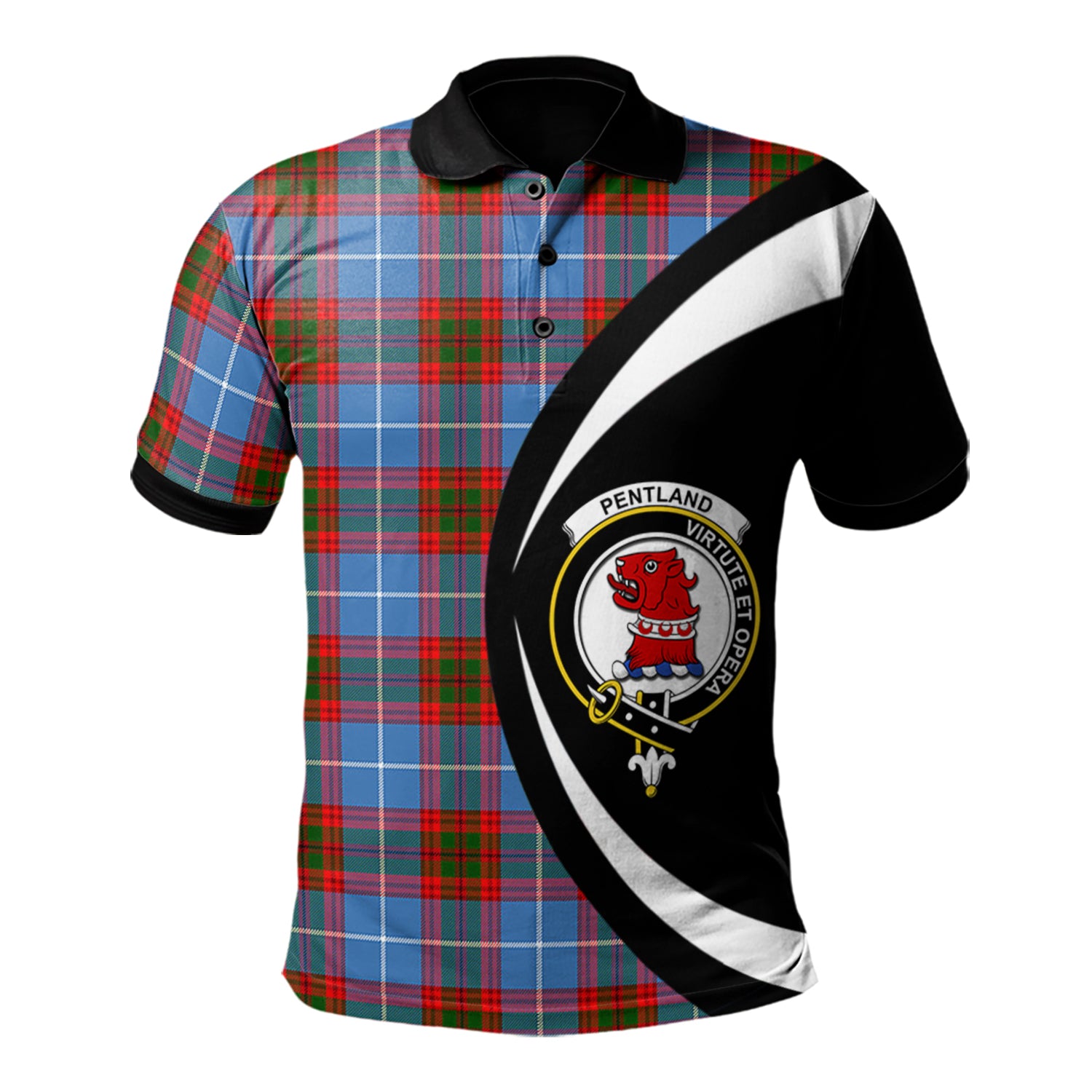 scottish-pentland-clan-crest-circle-style-tartan-polo-shirt