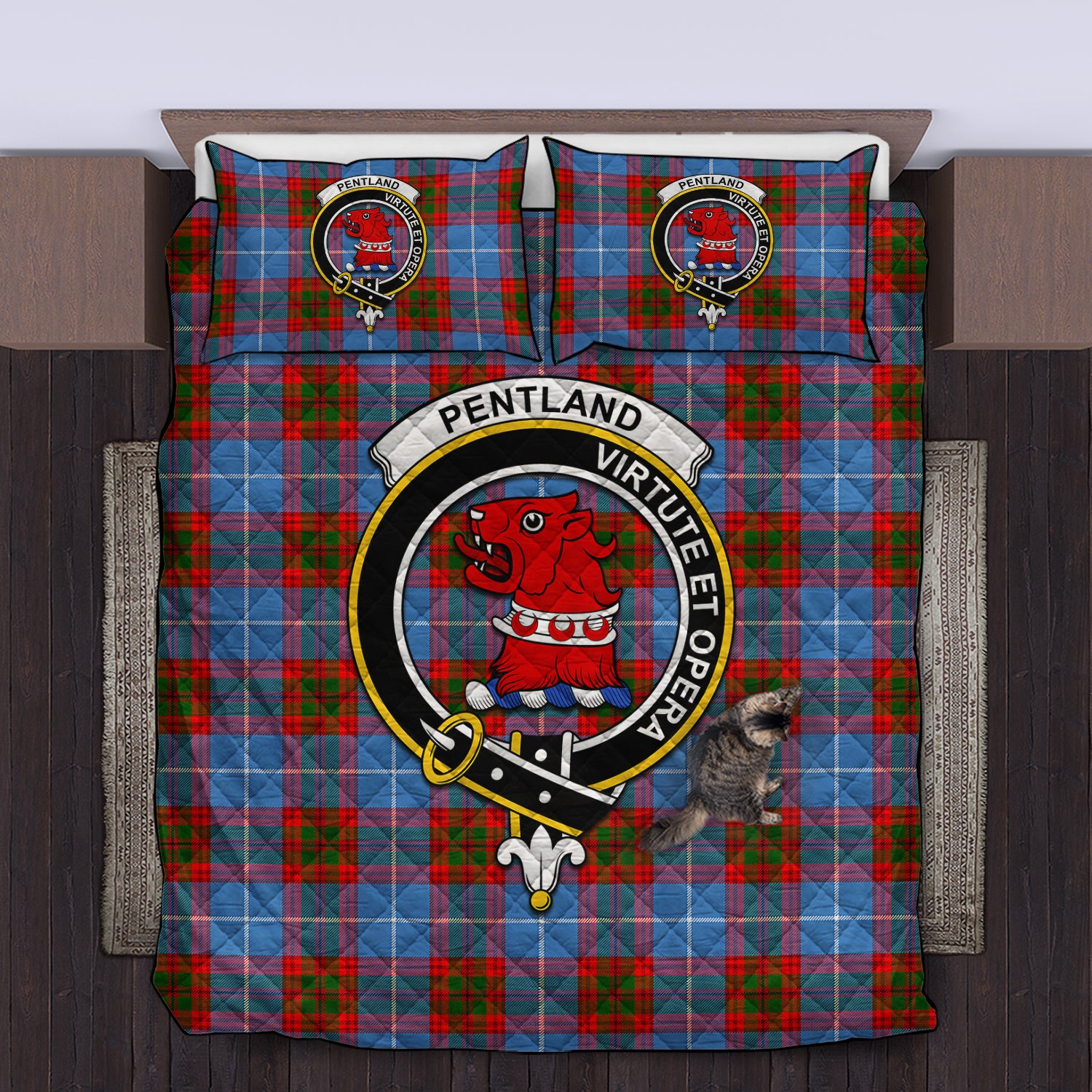 pentland-clan-tartan-quilt-bed-set-family-crest-tartan-quilt-bed-set