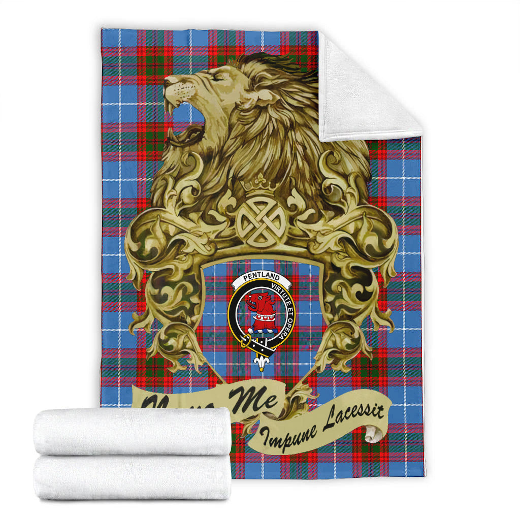 pentland-tartan-premium-blanket-motto-nemo-me-impune-lacessit-with-vintage-lion-family-crest-tartan-plaid-blanket-vintage-style