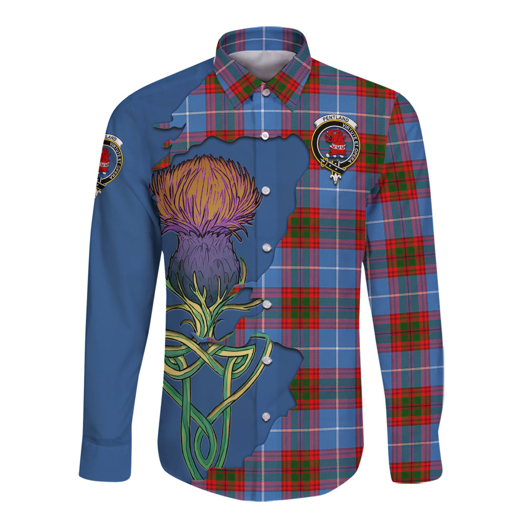 pentland-tartan-plaid-long-sleeve-button-down-shirt-tartan-crest-with-thistle-and-scotland-map-long-sleeve-button-shirt