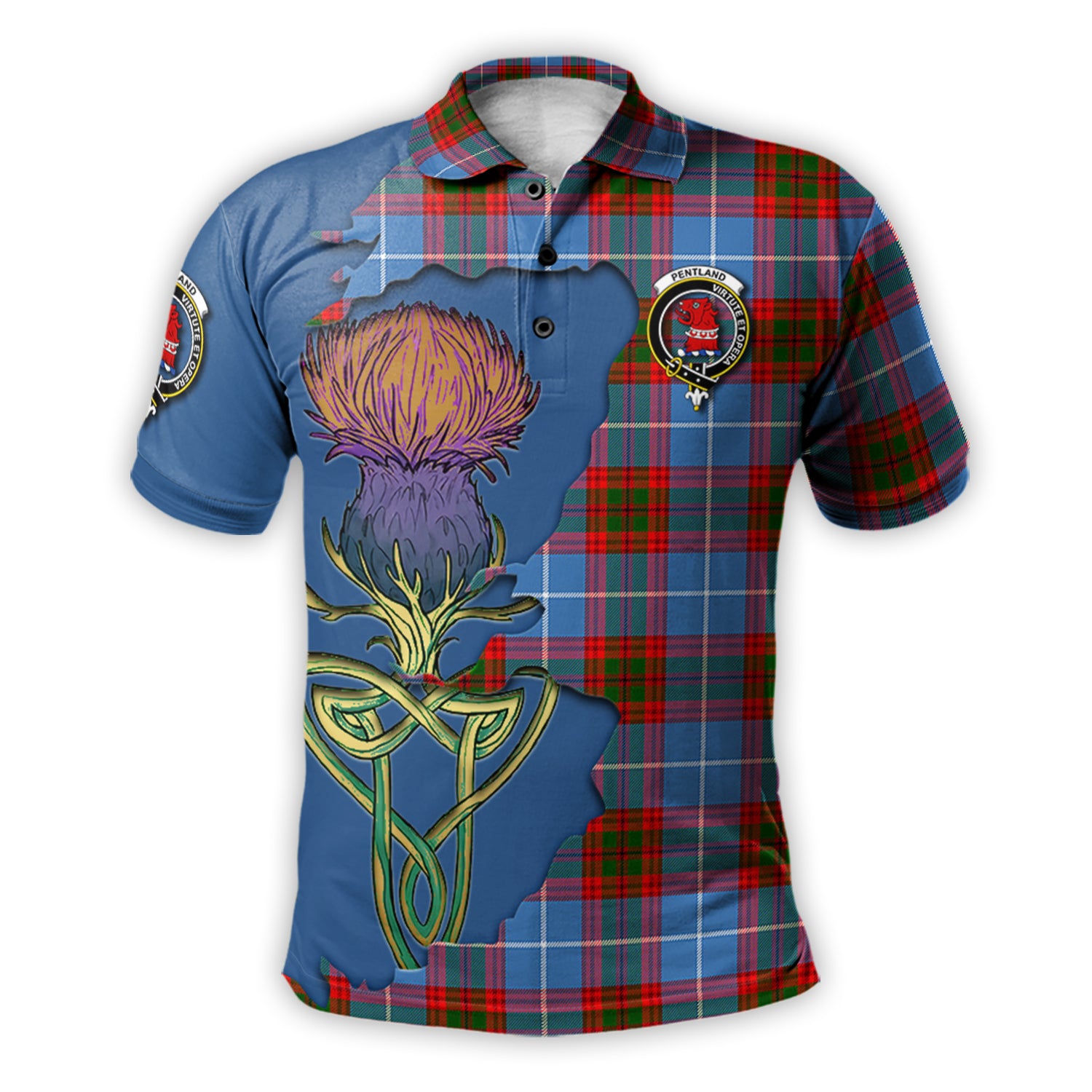 pentland-tartan-family-crest-polo-shirt-tartan-plaid-with-thistle-and-scotland-map-polo-shirt