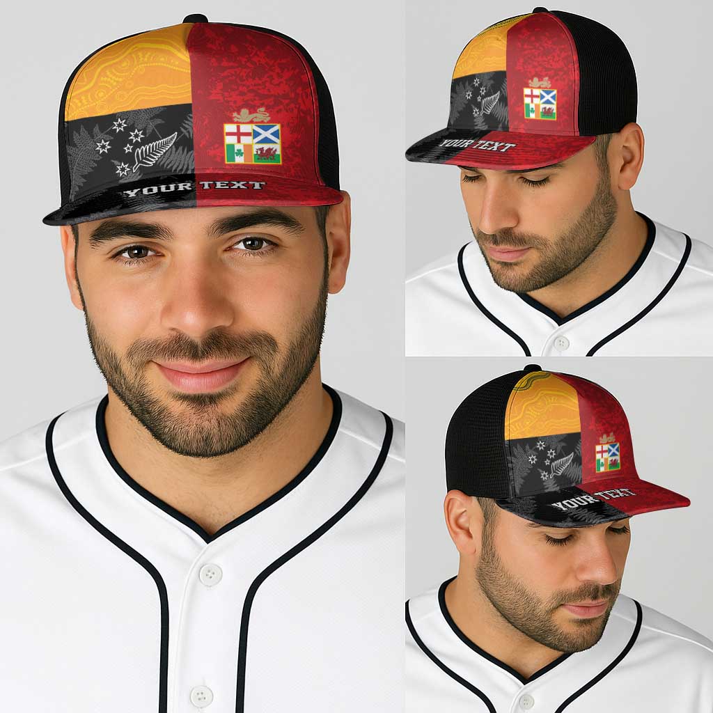 Personalised British Lions-AUNZ Baseball Net Cap Australia-New Zealand Indigenous Motif - Wonder Print Shop