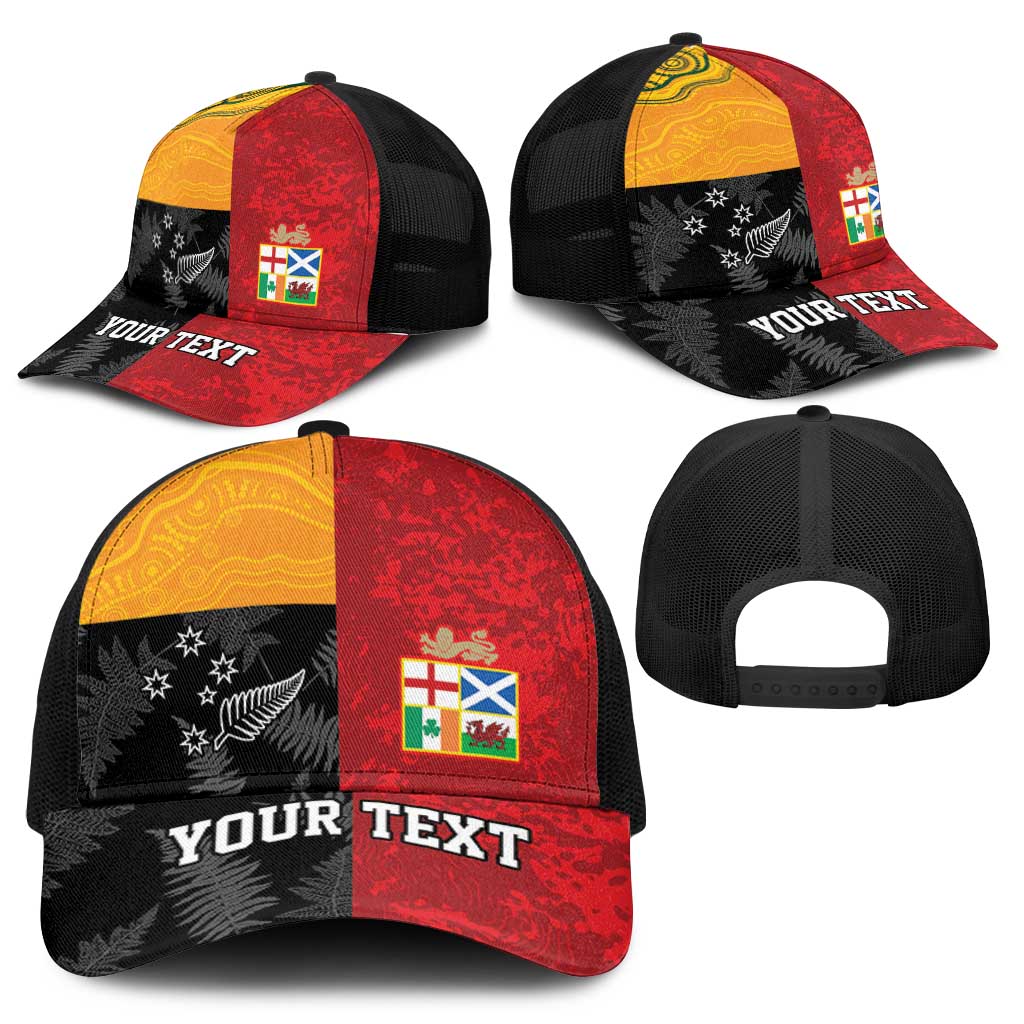 Personalised British Lions-AUNZ Mesh Trucker Cap Australia-New Zealand Indigenous Motif - Wonder Print Shop