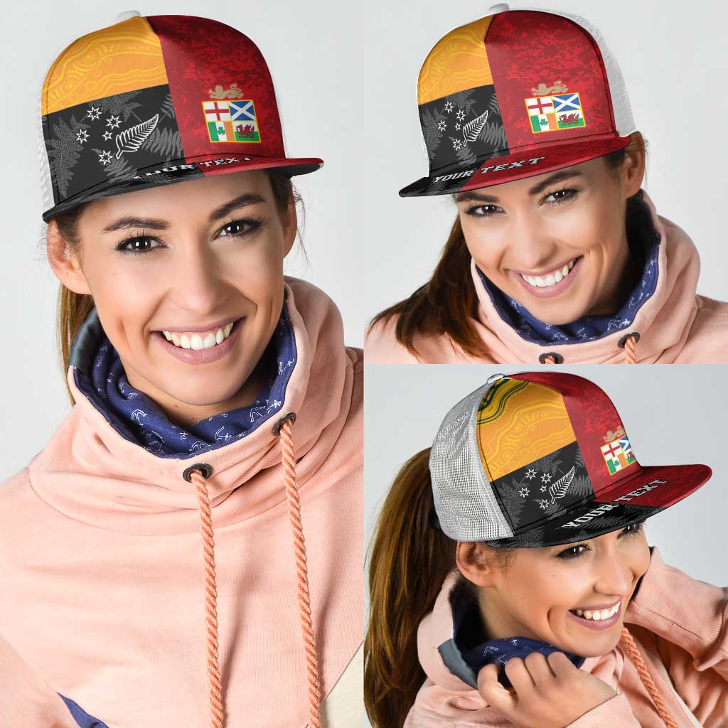 Personalised British Lions-AUNZ Mesh Trucker Cap Australia-New Zealand Indigenous Motif - Wonder Print Shop