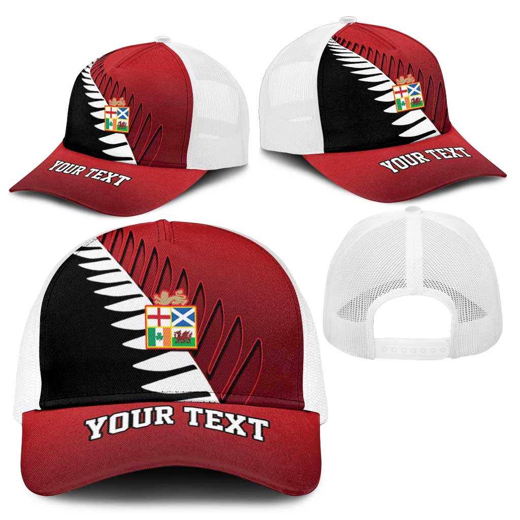 Personalised British Lions New Zealand Mesh Trucker Cap Half Black Fern - Wonder Print Shop