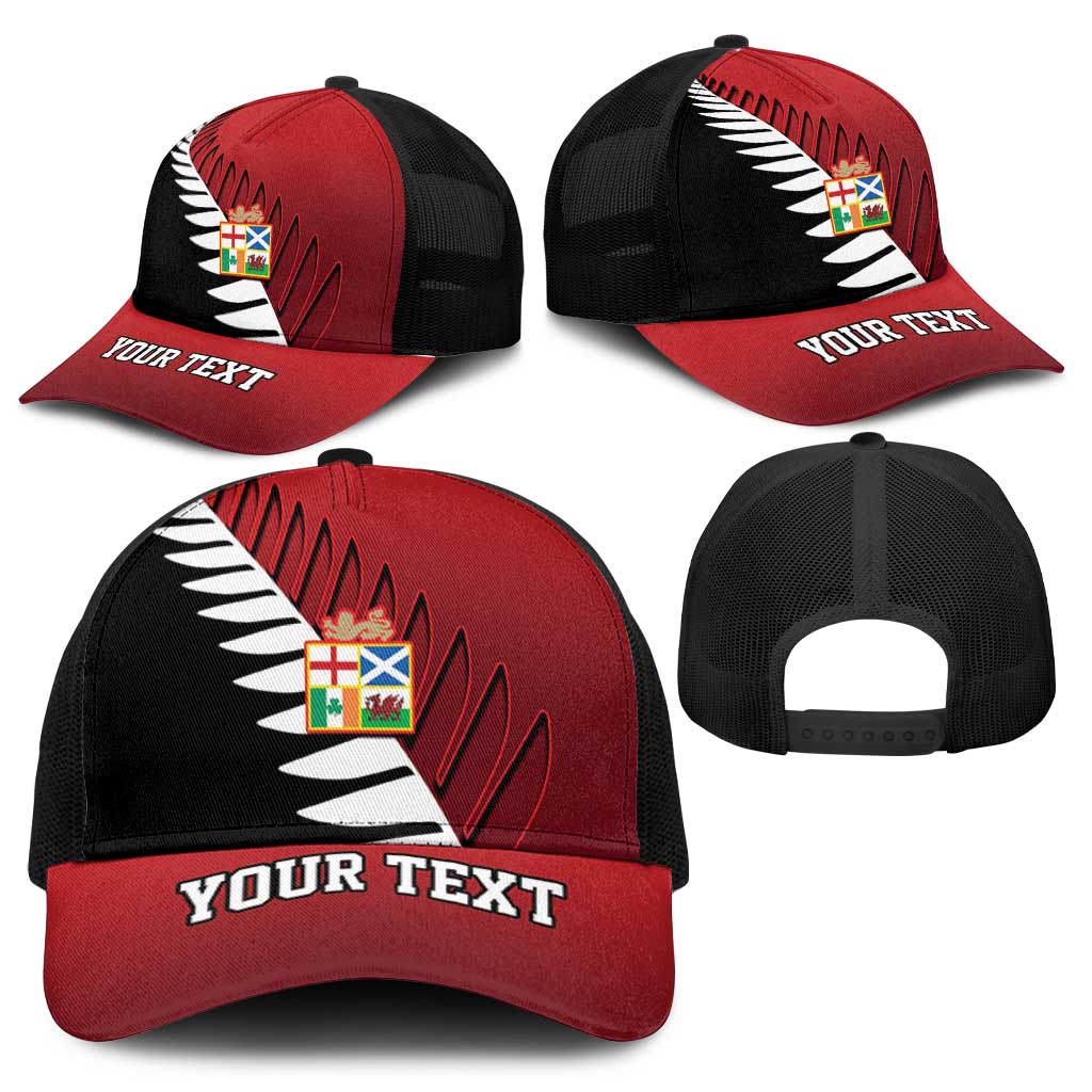 Personalised British Lions New Zealand Mesh Trucker Cap Half Black Fern - Wonder Print Shop