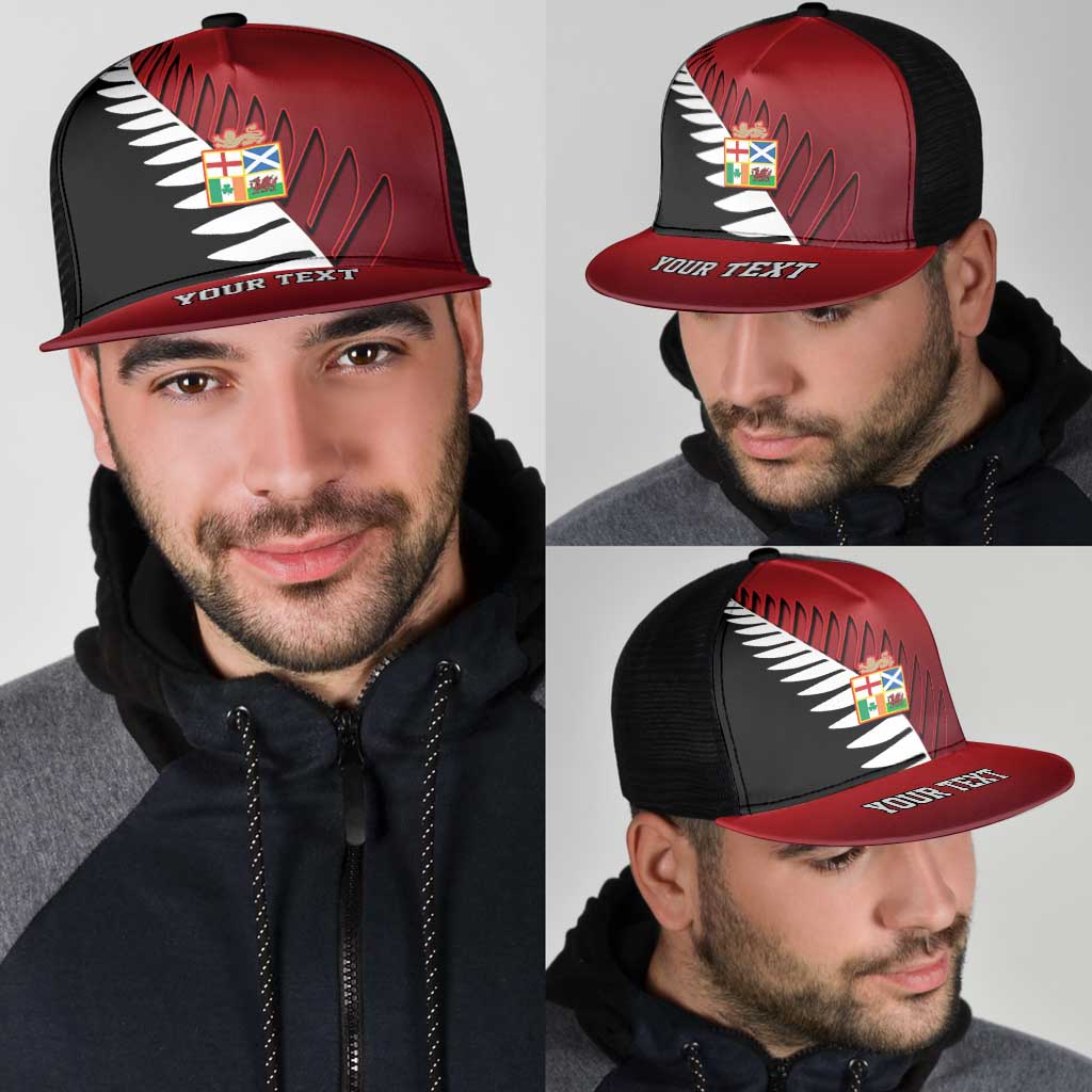 Personalised British Lions New Zealand Mesh Trucker Cap Half Black Fern - Wonder Print Shop
