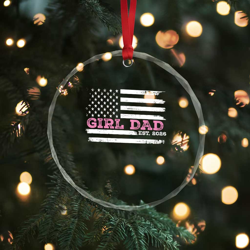Personalised Dad Of Girl Crystal Glass Ornament Custom Year Daddy Fathers Day USA Flag - Wonder Print Shop