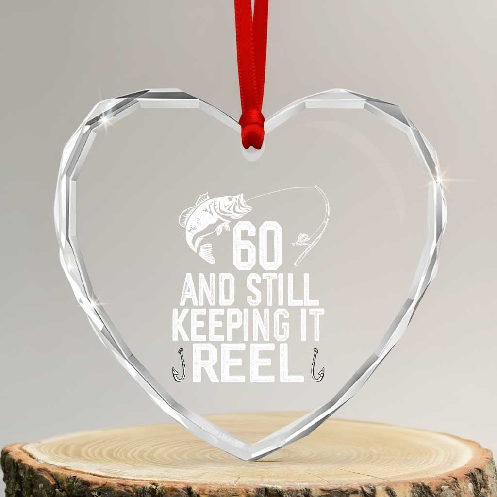 Personalized 60th Birthday Fishing Heart Crystal Glass Ornament Custom Number Bday Still Keeping It Reel