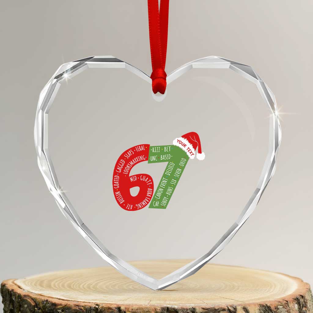 Personalized 67 Christmas Heart Crystal Glass Ornament Custom Text Rizz Aura Farming Six Seven Meme Gen Alpha - Wonder Print Shop