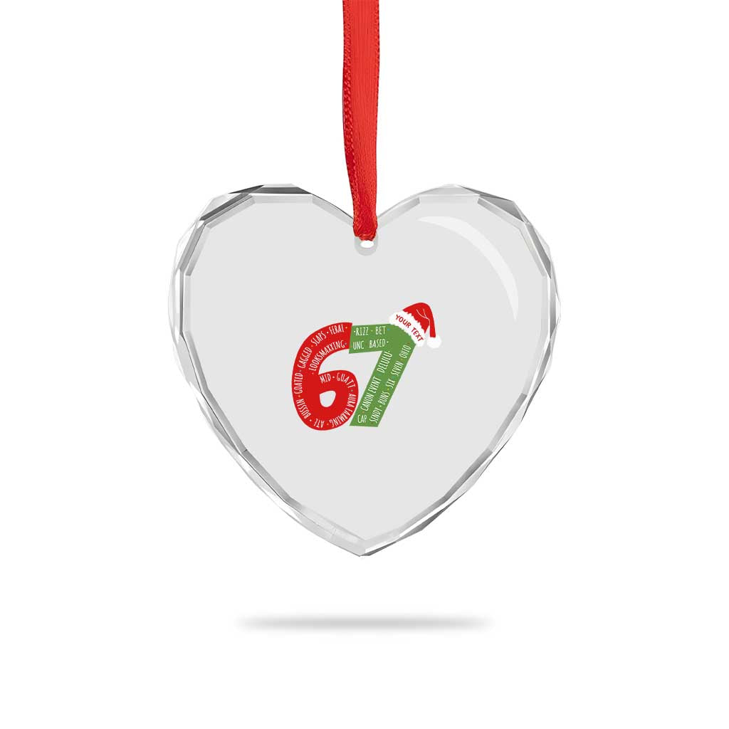 Personalized 67 Christmas Heart Crystal Glass Ornament Custom Text Rizz Aura Farming Six Seven Meme Gen Alpha - Wonder Print Shop