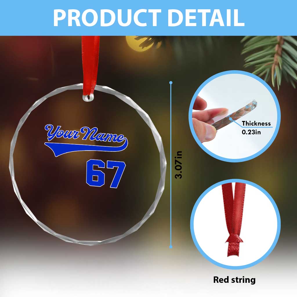 Personalized 67 Jersey Number Crystal Glass Ornament Custom Name Numbered Uniform Sports Team 67th Birthday TS10