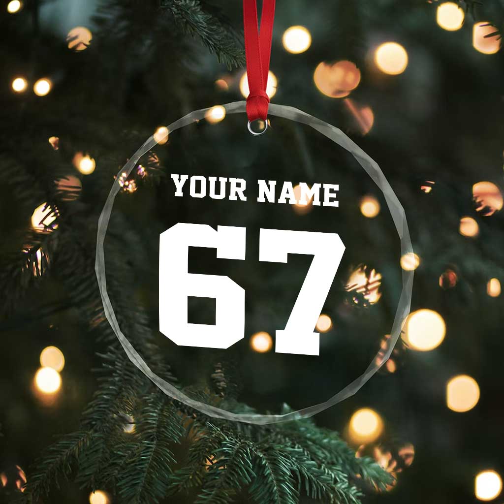 Personalized 67 Jersey Number Crystal Glass Ornament Custom Name Varsity Sports 67th Birthday - Wonder Print Shop