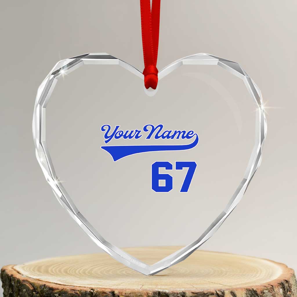 Personalized 67 Jersey Number Heart Crystal Glass Ornament Custom Name Numbered Uniform Sports Team 67th Birthday - Wonder Print Shop