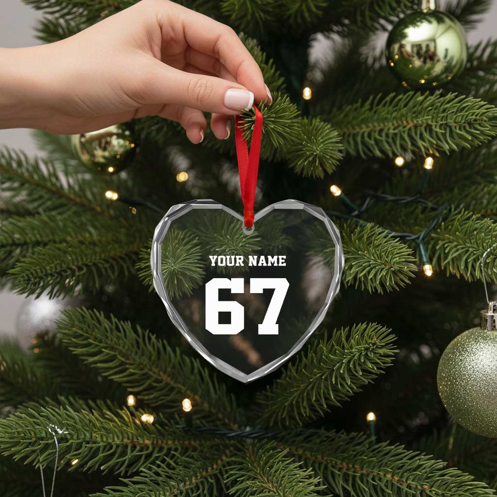 Personalized 67 Jersey Number Heart Crystal Glass Ornament Custom Name Varsity Sports 67th Birthday - Wonder Print Shop