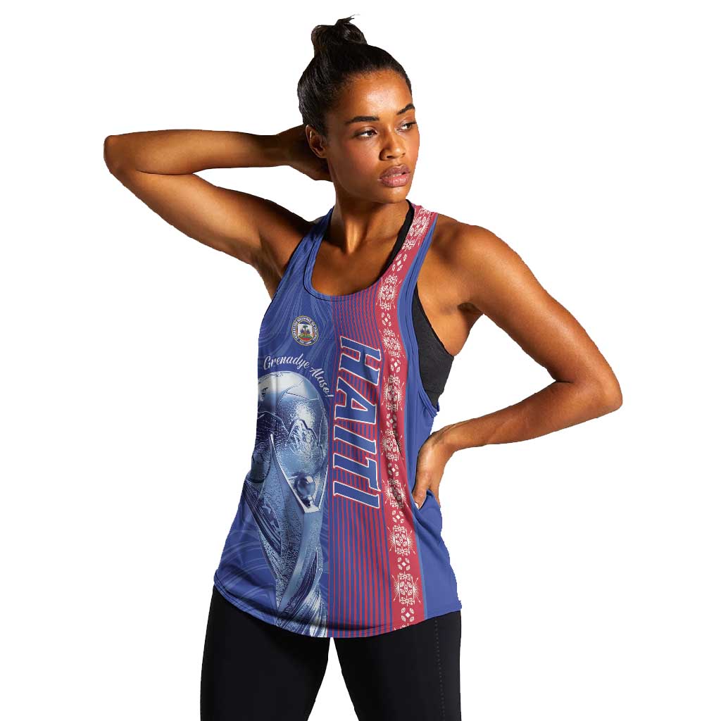 Personalized Afro-Haiti Football Women Racerback Tank 2026 Grenadye Alaso Blue Version - Wonder Print Shop