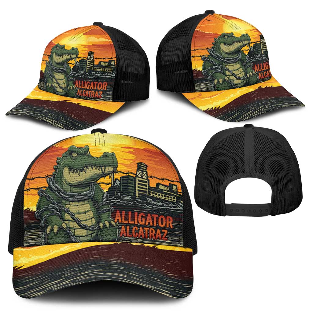 Personalized Alligator Alcatraz Baseball Net Cap Gator Island Prison Retro Sunset - Wonder Print Shop