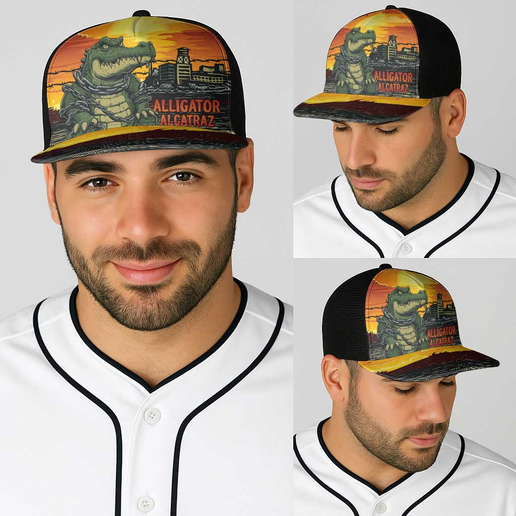 Personalized Alligator Alcatraz Baseball Net Cap Gator Island Prison Retro Sunset - Wonder Print Shop