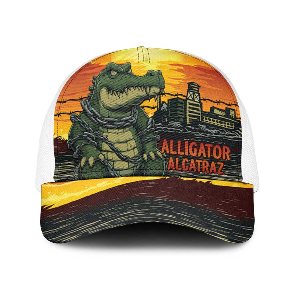 Personalized Alligator Alcatraz Mesh Trucker Cap Gator Island Prison Retro Sunset - Wonder Print Shop