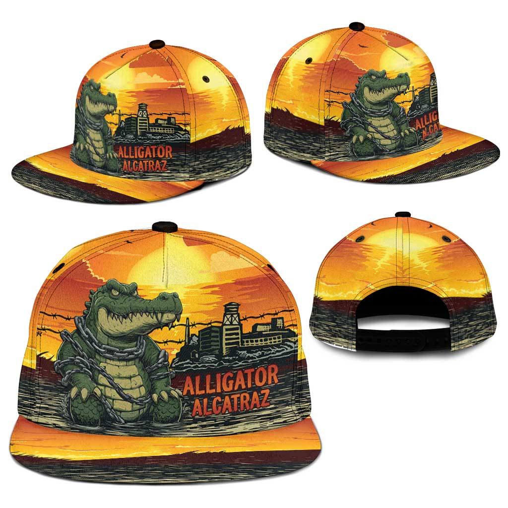 Personalized Alligator Alcatraz Snapback Cap Gator Island Prison Retro Sunset - Wonder Print Shop