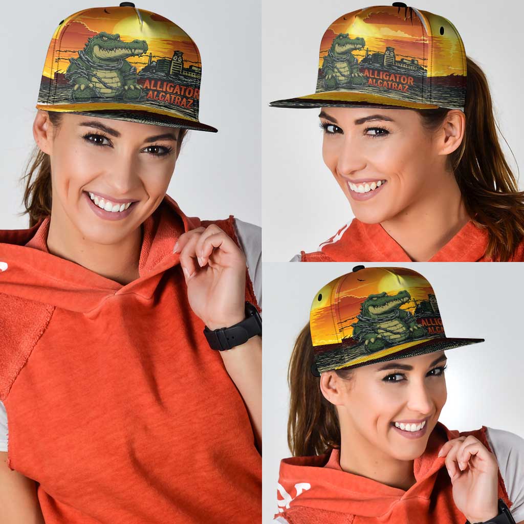 Personalized Alligator Alcatraz Snapback Cap Gator Island Prison Retro Sunset - Wonder Print Shop